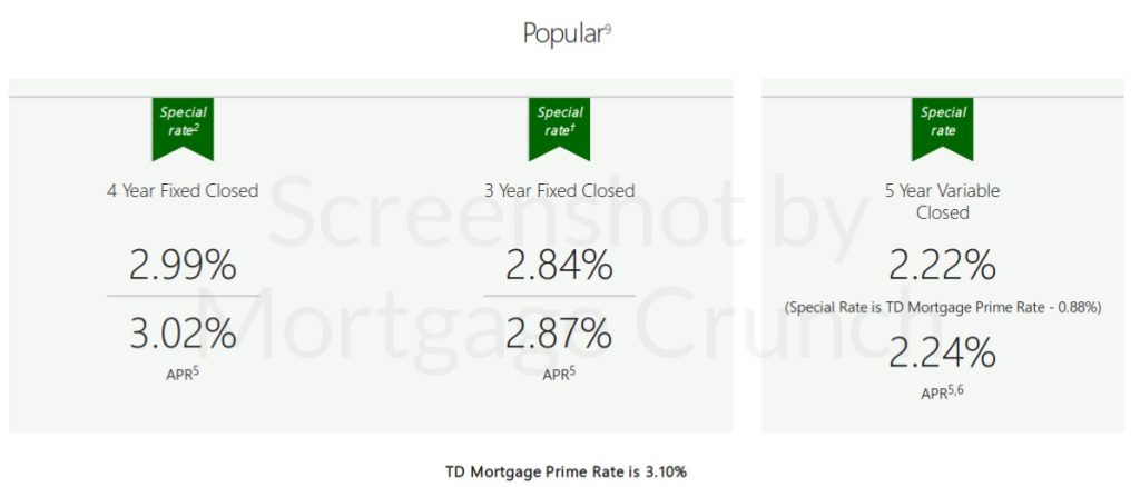 TD Special Mortgage Rates 2017-07-23